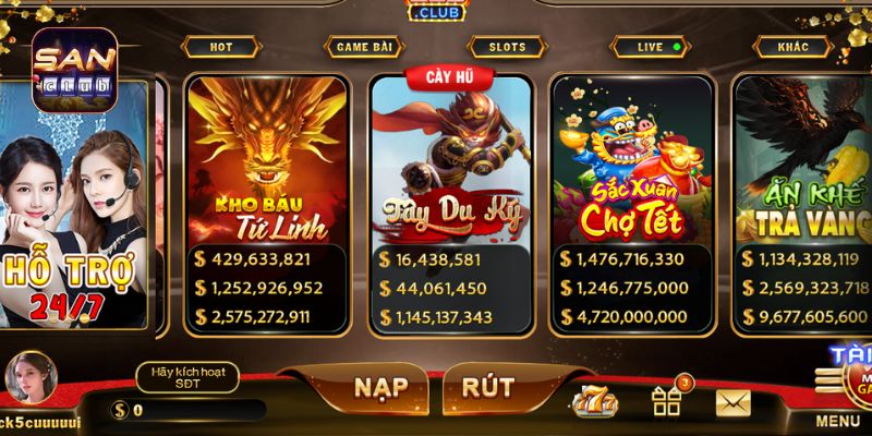 Kho game cá cược tại SANCLUB đa dạng nhất thị trường game online