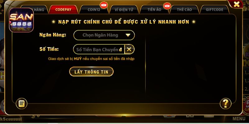 Thanh toán tại cổng game SANCLUB siêu tốc độ và tối tân bậc nhất